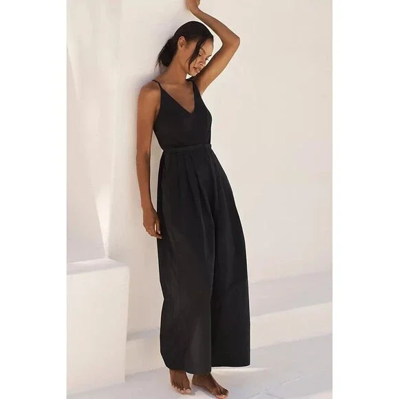 By Anthropologie High Tide Wide-Leg One-Piece Jumpsuit Dress Black M NEW 275674
